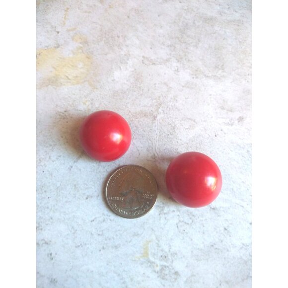 Vintage Japan Red Circle Clip On Earrings Estate Jewelry - Picture 2 of 6